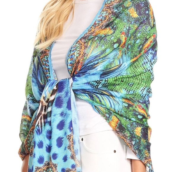 Sakkas Tuma Colorful Printed Lightweight Gauzy Scarf Shawl NWT - Picture 3 of 8